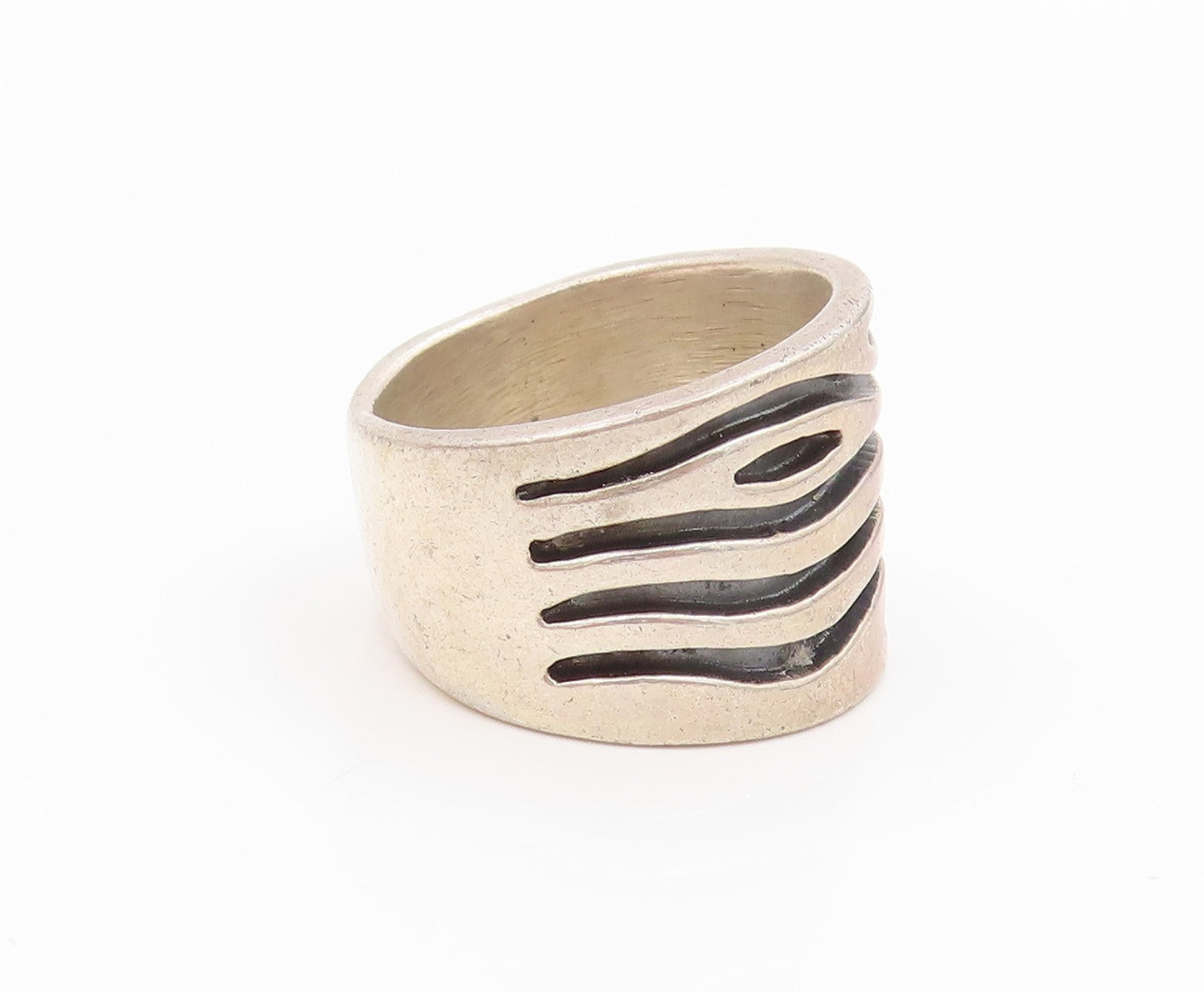 925 Sterling Silver Vintage Ring Modernist Wave Statement Band  Sz 8  RG36116