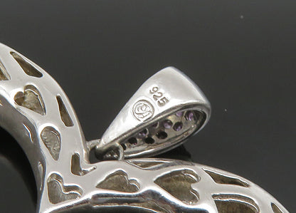 925 Sterling Silver  Vintage Amethyst Encrusted Love Heart Pendant  PT18627