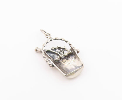 925 Sterling Silver  Vintage Champagne Bottle In Ice Bucket Pendant  PT20143