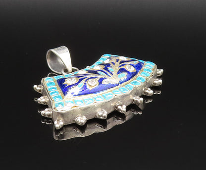 925 Silver  Vintage Double Sided Floral Enamel Cubic Zirconia Pendant  PT21004