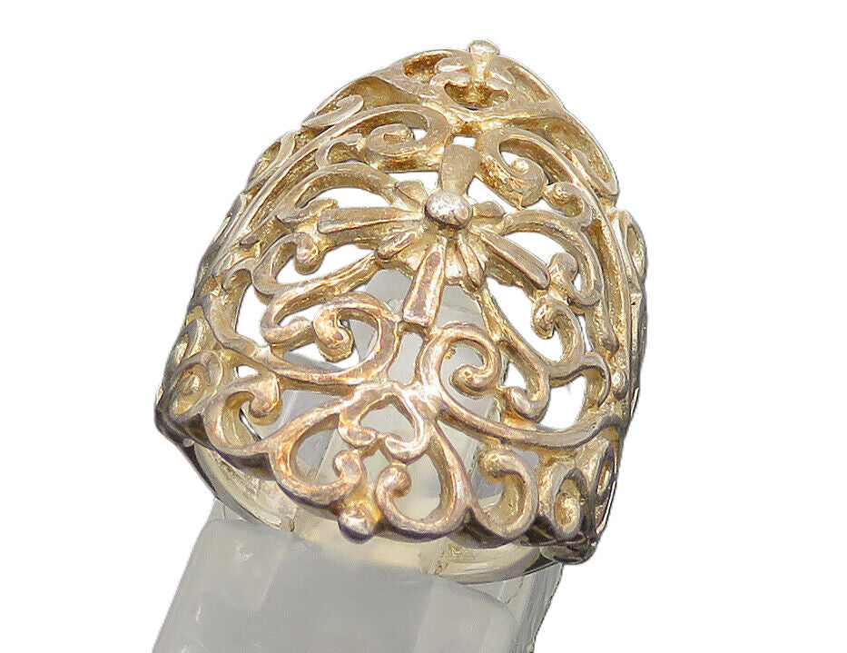 925 Sterling Silver  Vintage Shiny Open Heart Swirl Band Ring Sz 6  RG20494