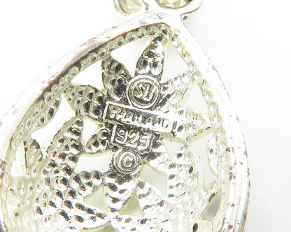 925 Sterling Silver  Shiny Polished Floral Dome Tear Drop Pendant  PT11244