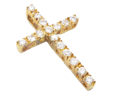 925 Sterling Silver  Shiny Topaz Gold Plated Religious Cross Pendant  PT9477