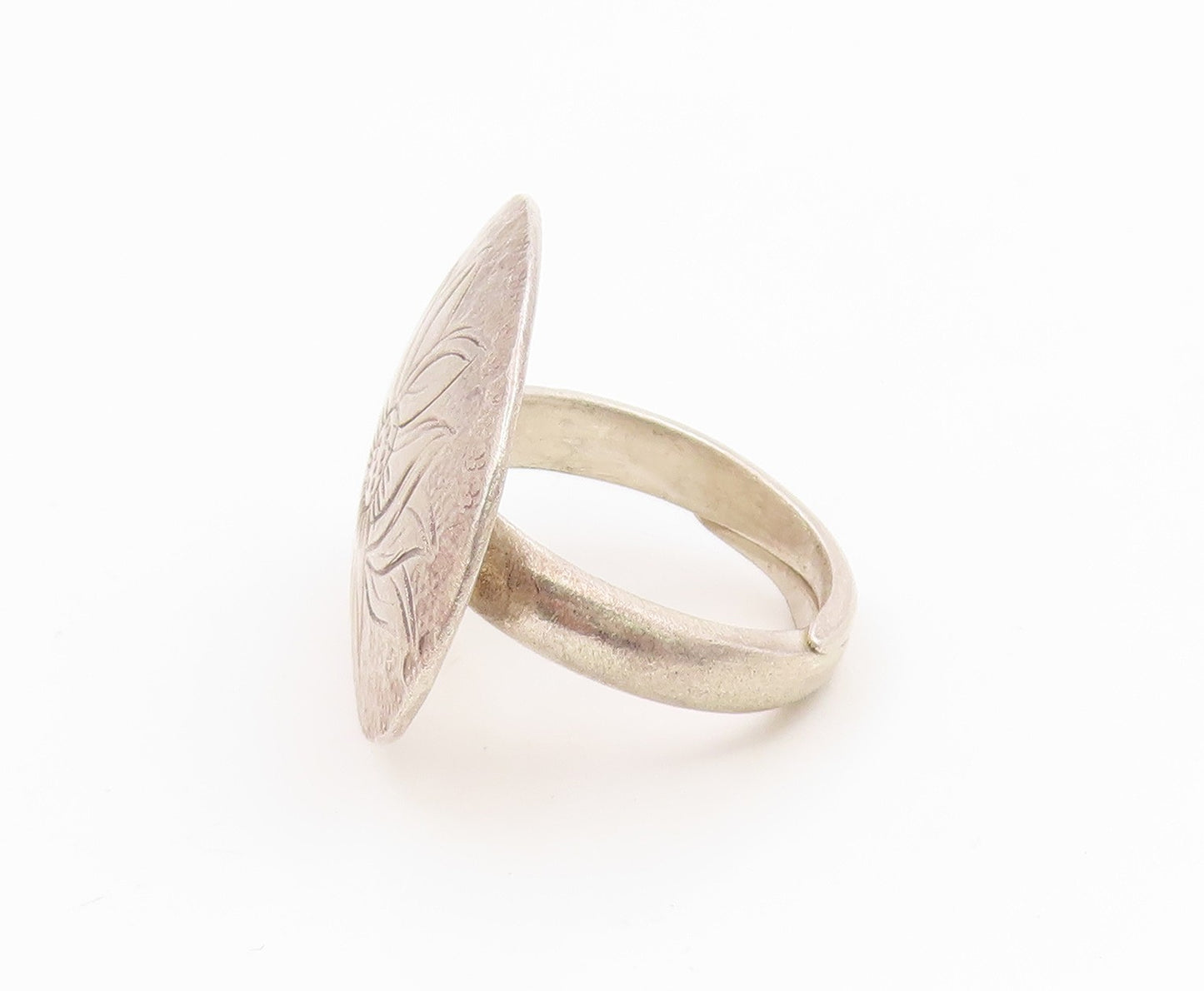 925 Sterling Silver Vintage Ring Engraved Lotus Flower Concho Band Sz 6 RG35905