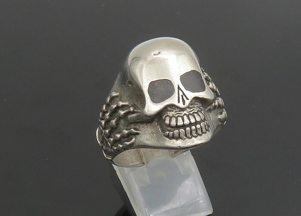 925 Sterling Silver  Vintage Large Skeleton Head Biker Ring Sz 14  RG23325