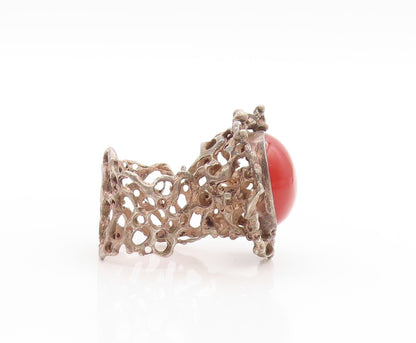 925 Sterling Silver Vintage Ring Brutalist Cabochon Carnelian   Sz 5.5  RG33617