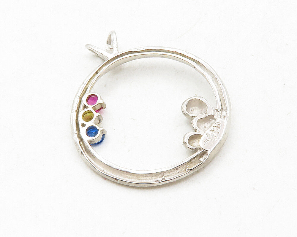 925 Sterling Silver Multi Color Topaz Shiny Baby Open Circle Pendant PT9994