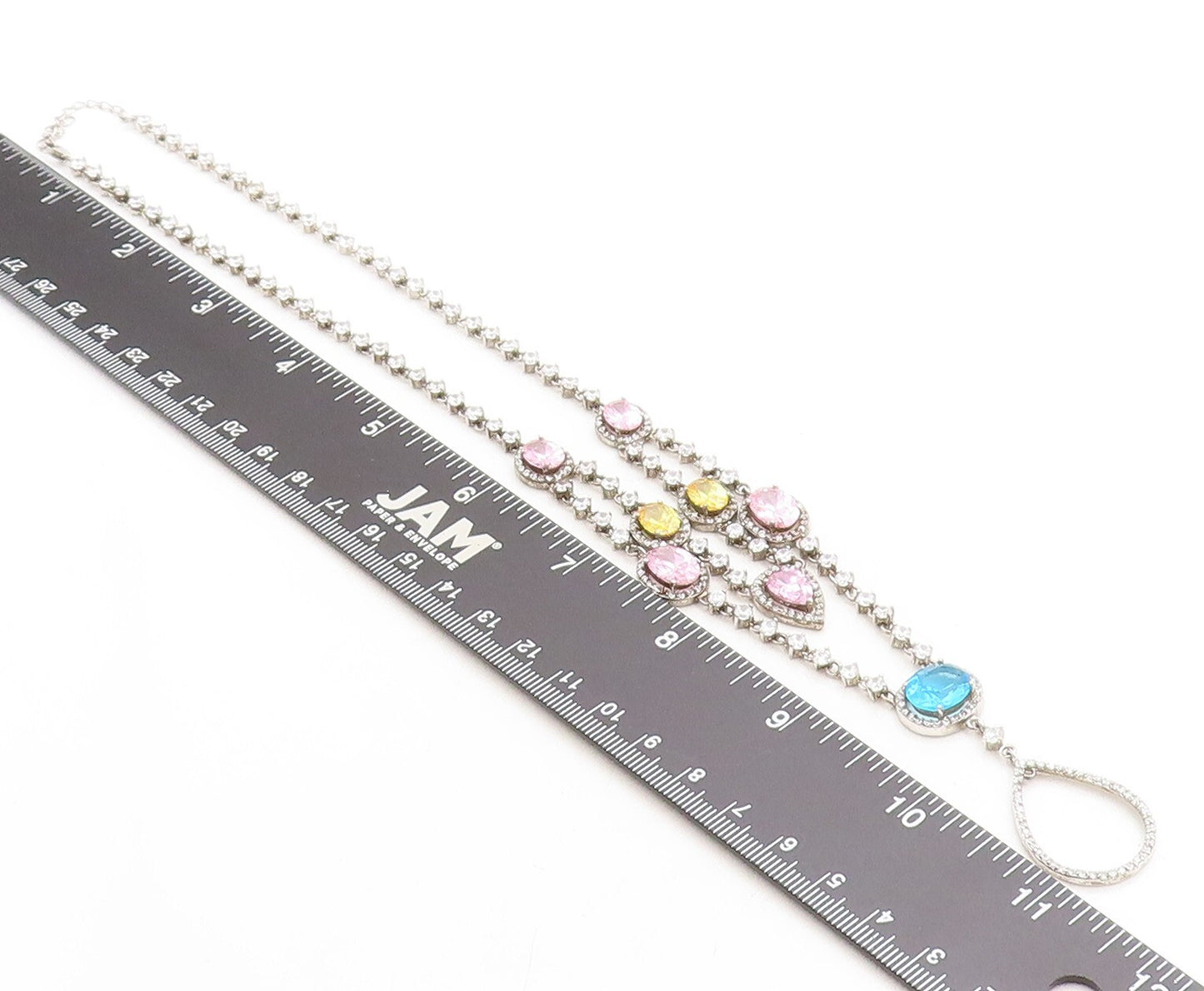 925 Sterling Silver  Vintage Topaz & Cubic Zirconia Chain Necklace  NE1126
