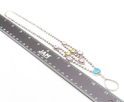 925 Sterling Silver  Vintage Topaz & Cubic Zirconia Chain Necklace  NE1126