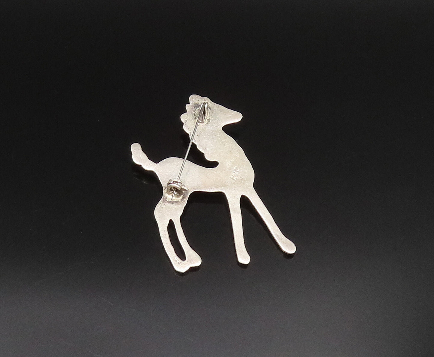 MEXICO 925 Silver  Vintage Antique Green Turquoise Eye Pony Brooch Pin  BP9751