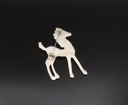 MEXICO 925 Silver  Vintage Antique Green Turquoise Eye Pony Brooch Pin  BP9751