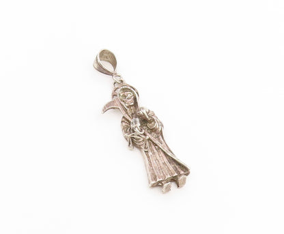 925 Sterling Silver Vintage Pendant Scale Of Justice Grim Reaper Figure  PT26587