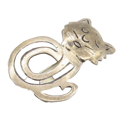 MEXICO 925 Sterling Silver  Vintage Abalone Shell Cat Motif Brooch Pin  BP6884