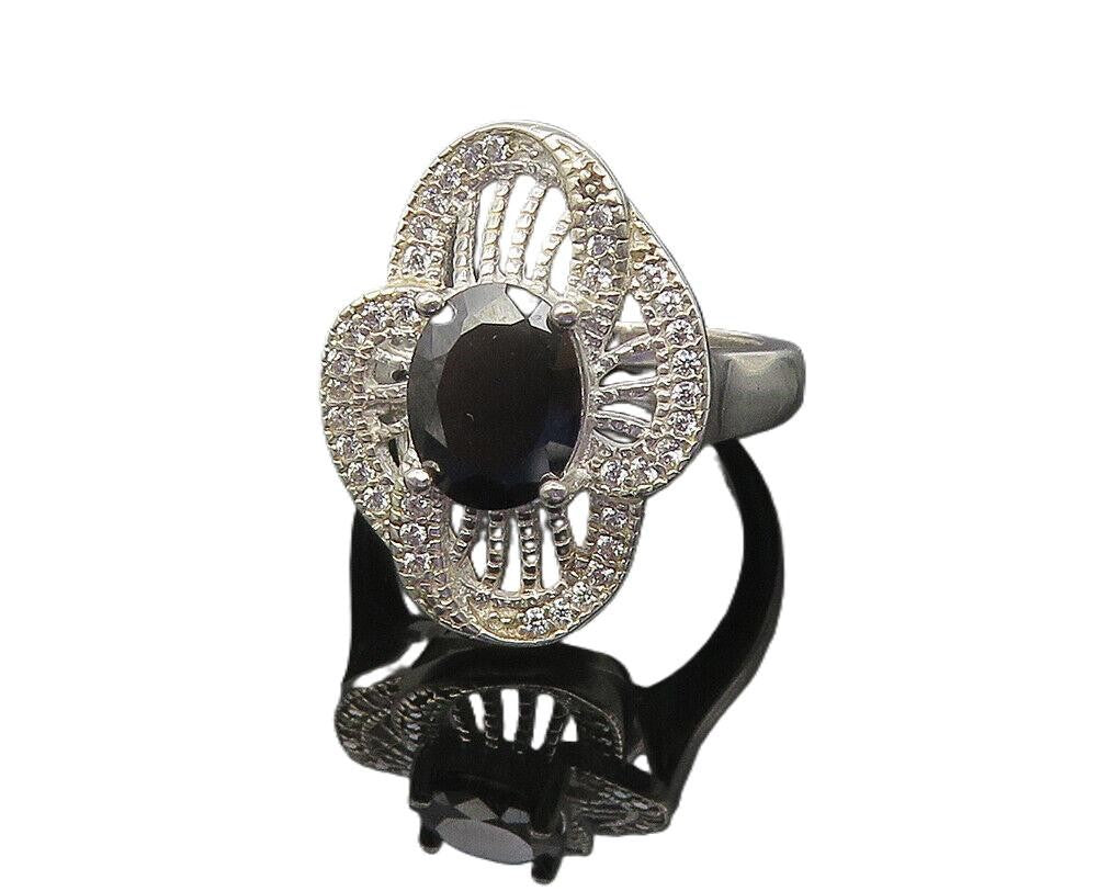 925 Sterling Silver  Hematite Floral Filigree Cocktail Ring Sz 5.5  RG10674