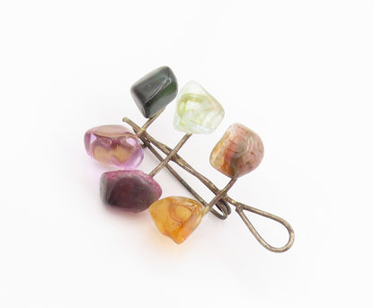 925 Sterling Silver Vintage Brooch Wire Wrapped Gemstone Cluster Design  BP11848