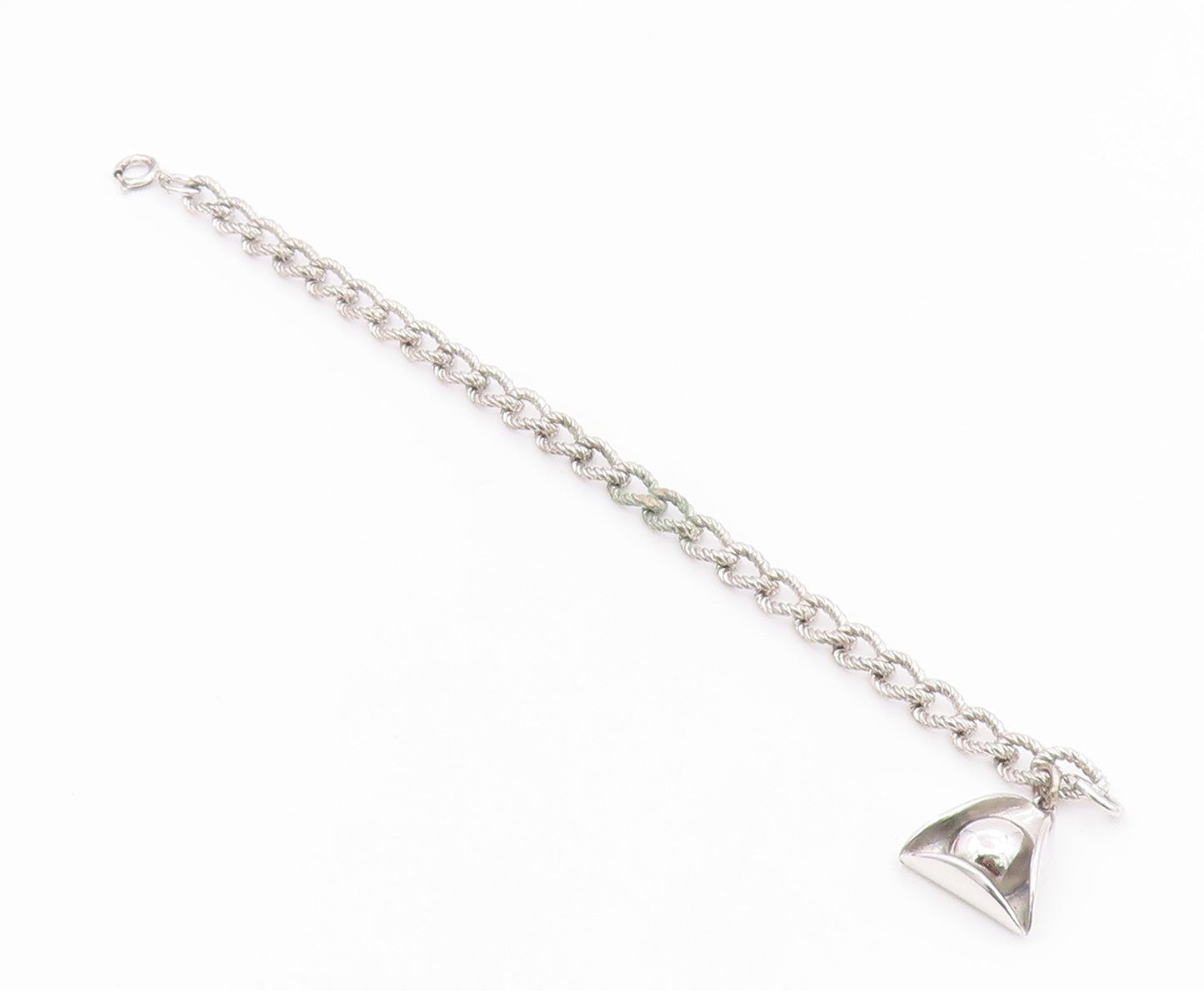 925 Sterling Silver  Vintage Hat Charmed Twist Link Chain Bracelet  BT3770