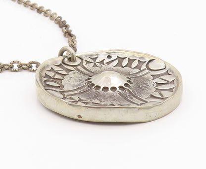 925 Sterling Silver Vintage Necklace ENGLAND Dark Tone Design Carved  NE4441
