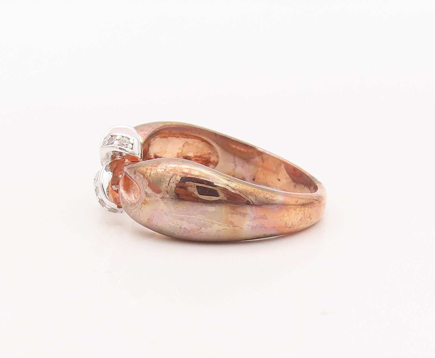 925 Sterling Silver Vintage Ring Rose Gold Plated CZ Inlay Knot  Sz 7  RG29319
