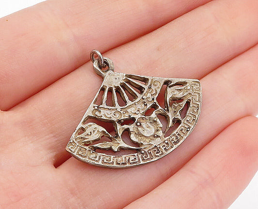 MEXICO 925 Sterling Silver  Vintage Antique Greek Key Fan Pendant  PT2724