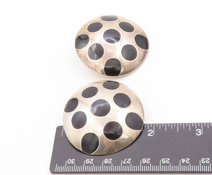 925 Sterling Silver Vintage Earrings MEXICO Polka Dot Onyx Design Disk  EG13578