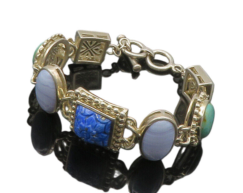 WHITNEY KELLY 925 Silver Vintage Agate & Multi Stone Chain Bracelet BT6732