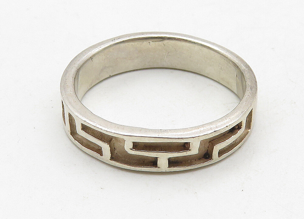 925 Sterling Silver  Vintage Shiny Greek Key Pattern Band Ring Sz 7.5  RG10505
