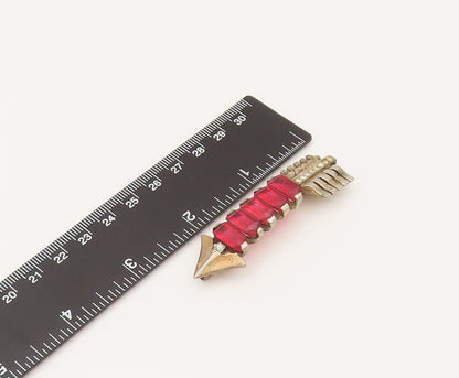 925 Sterling Silver Vintage Antique Red & White Topaz Arrow Brooch Pin BP10265