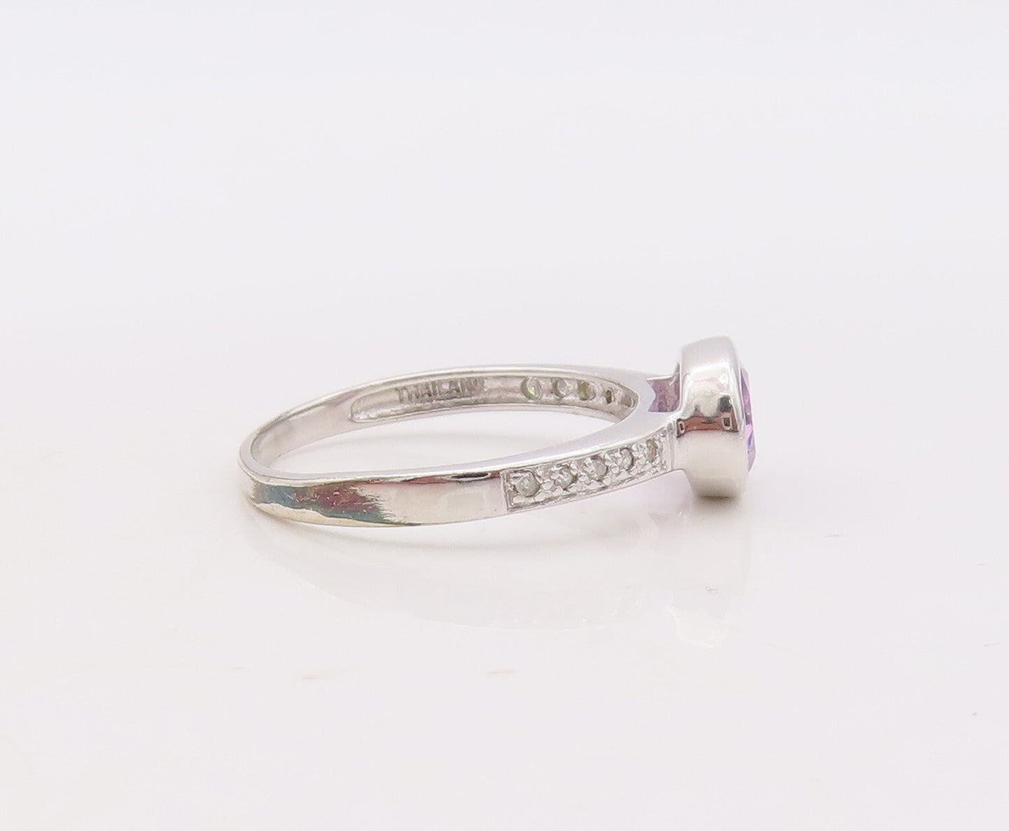 925 Sterling Silver Vintage Ring Stackable Diamonds & Gemstone  Sz 7.5  RG29903