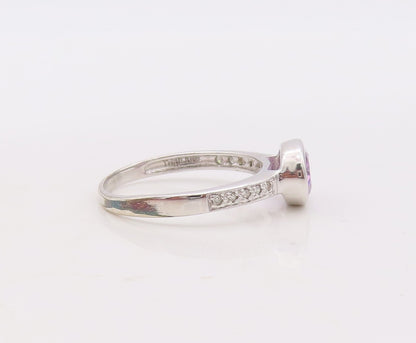 925 Sterling Silver Vintage Ring Stackable Diamonds & Gemstone  Sz 7.5  RG29903