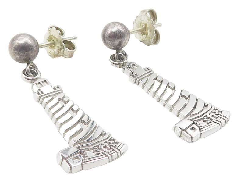 925 Sterling Silver  Vintage Shiny Lighthouse Motif Dangle Earrings  EG5974