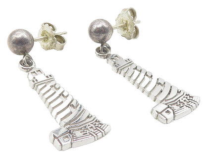 925 Sterling Silver  Vintage Shiny Lighthouse Motif Dangle Earrings  EG5974