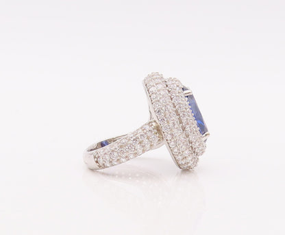 925 Sterling Silver Vintage Ring Oval Cut Sapphire Halo Topaz  Sz 7.5  RG29905
