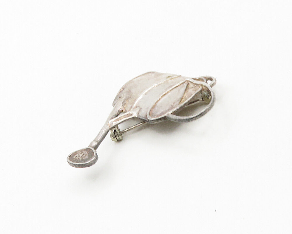 925 Sterling Silver  Vintage Shiny Watering Can Motif Brooch Pin  BP7439