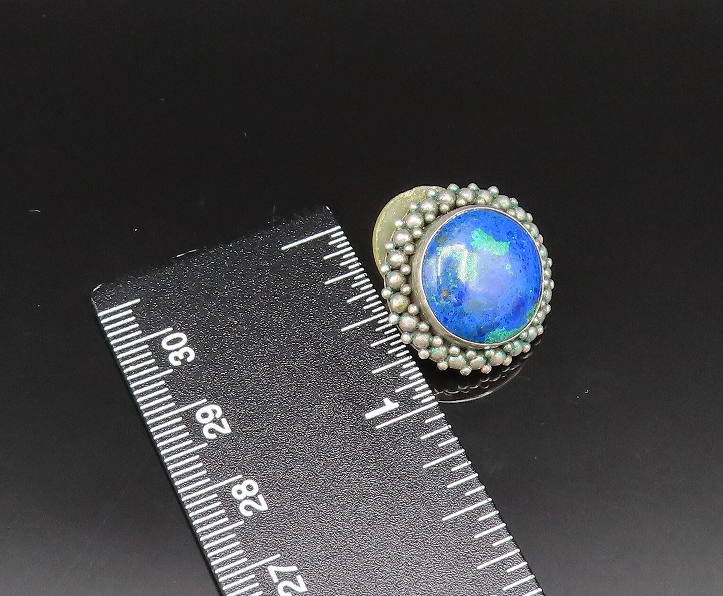 925 Silver  Vintage Beaded Cluster Border Azurite Stud Earrings  EG11730