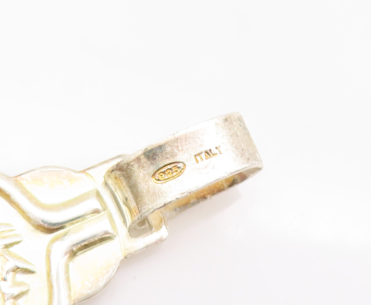 925 Sterling Silver Vintage Pendant Solid Gold Plated Carved Jesus Cross PT22776