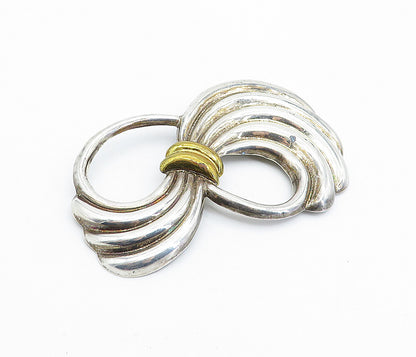 MEXICO 925 Sterling Silver  Vintage Two Tone Fluted Swirl Brooch Pin  BP1669