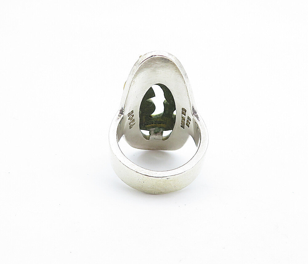 MEXICO 925 Silver  Vintage Two Tone Full Finger Cocktail Ring Sz 7.5  RG6969