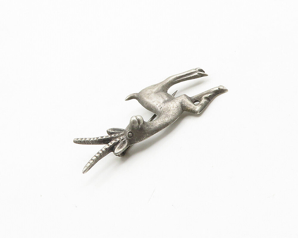 MEXICO 925 Sterling Silver  Vintage Antique Gazelle Animal Brooch Pin  BP7336