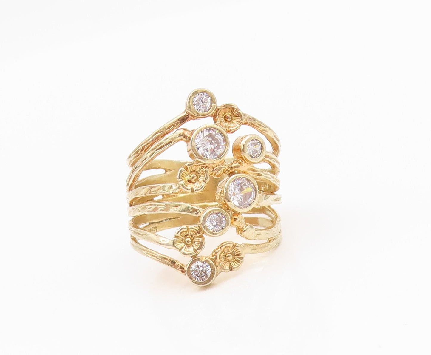 925 Sterling Silver Vintage Ring ISRAEL Gold Plated Brutalist CZ  Sz 8  RG33065