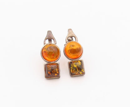 925 Sterling Silver Vintage Earrings Bold Cabochon Amber Geometric Drop  EG14367