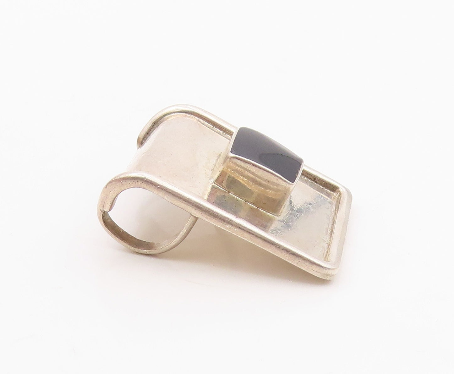 MEXICO 925 Sterling Silver  Vintage Black Onyx Square Slide Pendant  PT10030