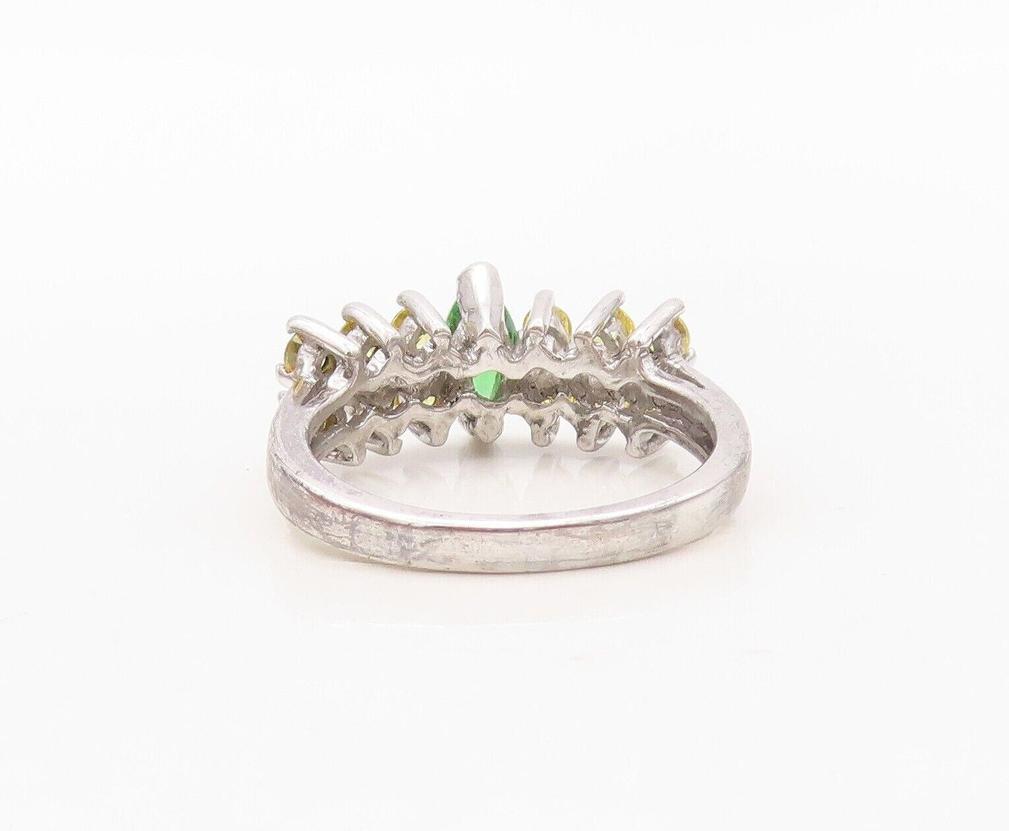 925 Sterling Silver Vintage Ring Split Citrine Band & Green Topaz  Sz 8  RG30223