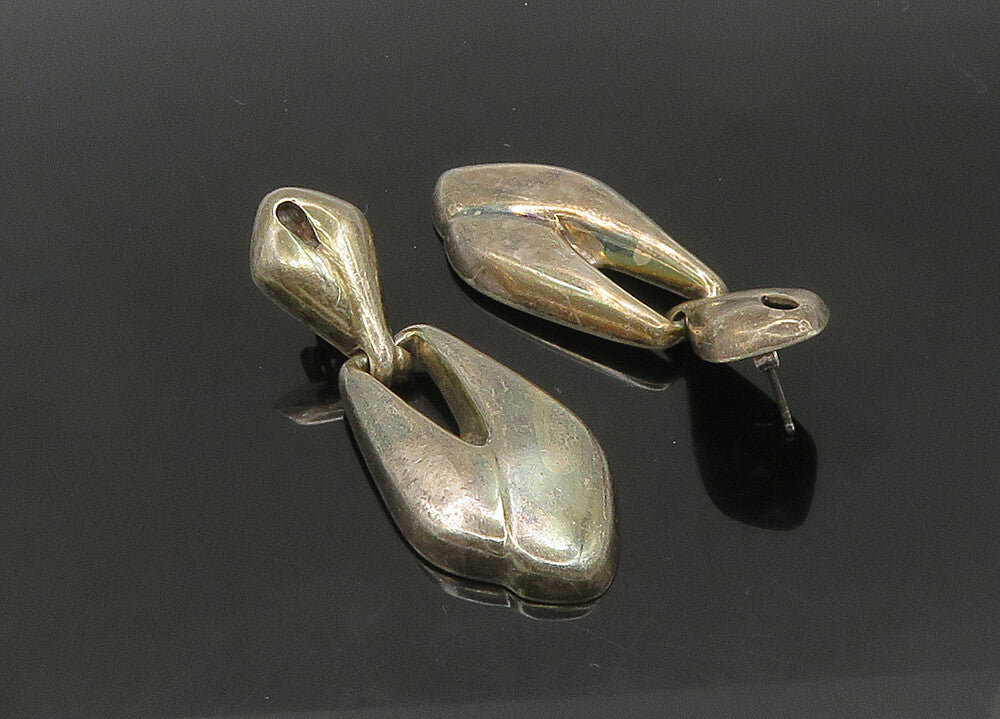 925 Sterling Silver  Vintage Dark Tone Smooth Hinge Dangle Earrings  EG10484