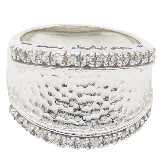925 Sterling Silver  Shiny Topaz Hammered Tapered Band Ring Sz 7  RG18111