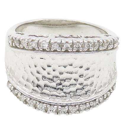 925 Sterling Silver  Shiny Topaz Hammered Tapered Band Ring Sz 7  RG18111