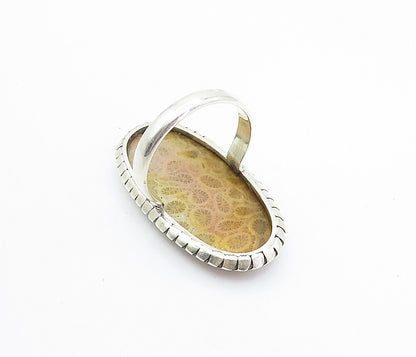 925 Sterling Silver Fossilized Coral Oval Cocktail Ring Sz 8.5  RG8005