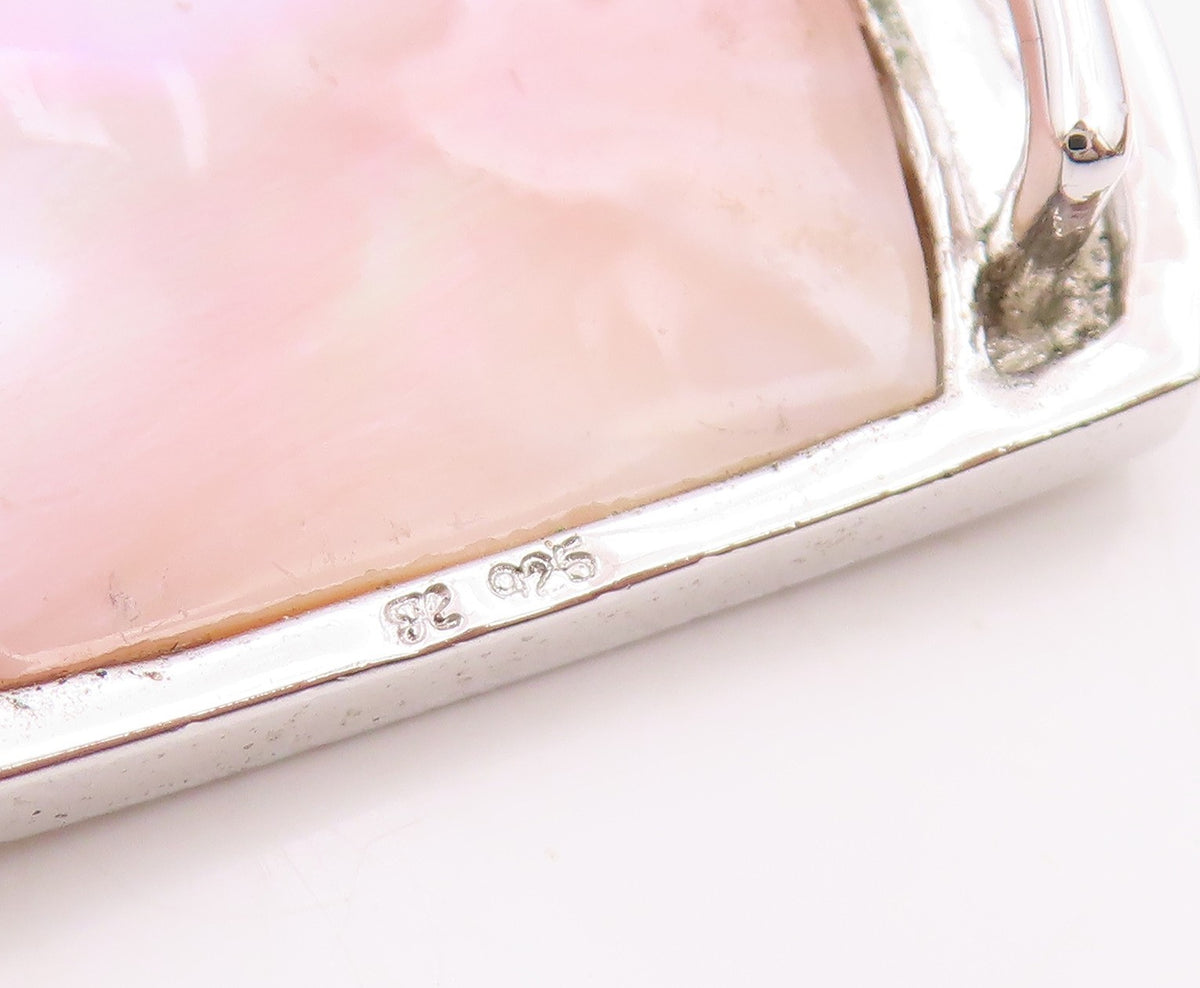 925 Silver  Vintage Inlaid Mother Of Pearl Heart Cutout Pendant  PT21560
