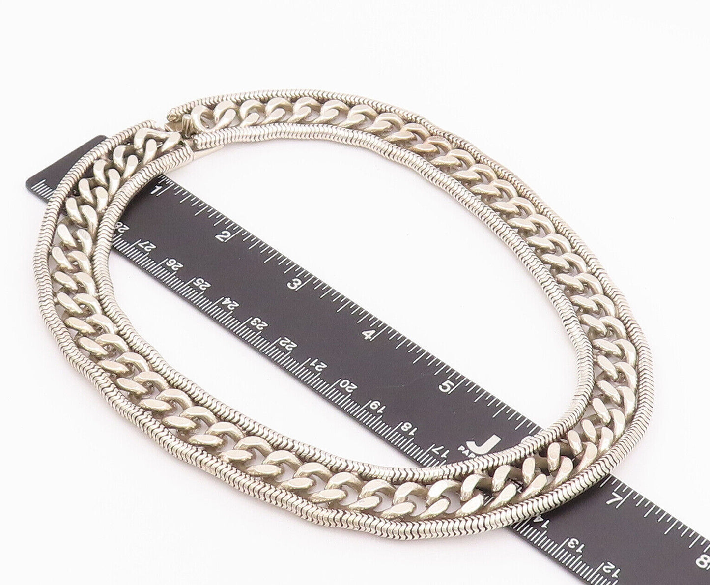925 Sterling Silver Vintage Necklace Heavy Links Bordered Rope Effect  NE4247