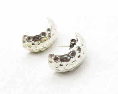 MEXICO 925 Sterling Silver  Vintage Shiny Hammered Curved Drop Earrings EG6815