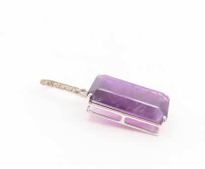 925 Sterling Silver Vintage Earrings Real Diamonds & Amethyst Dangle  EG14346
